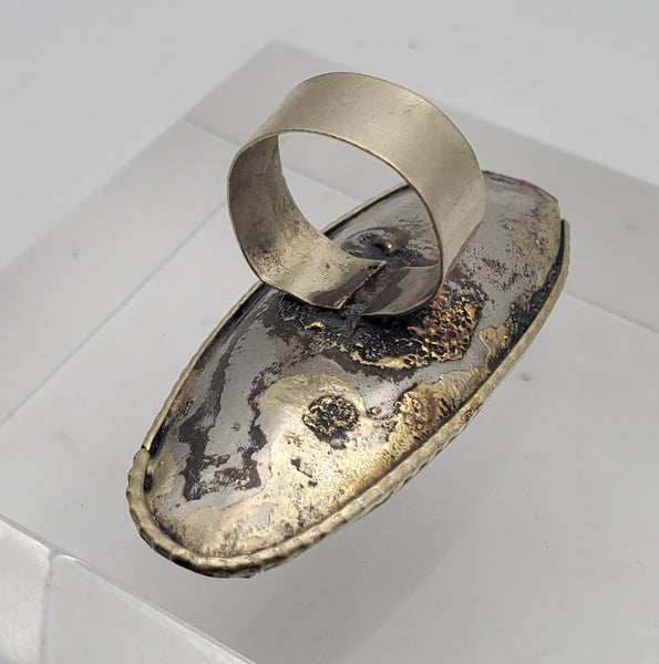 Vintage Handmade Brass and Enamel Ring - Size 8.25