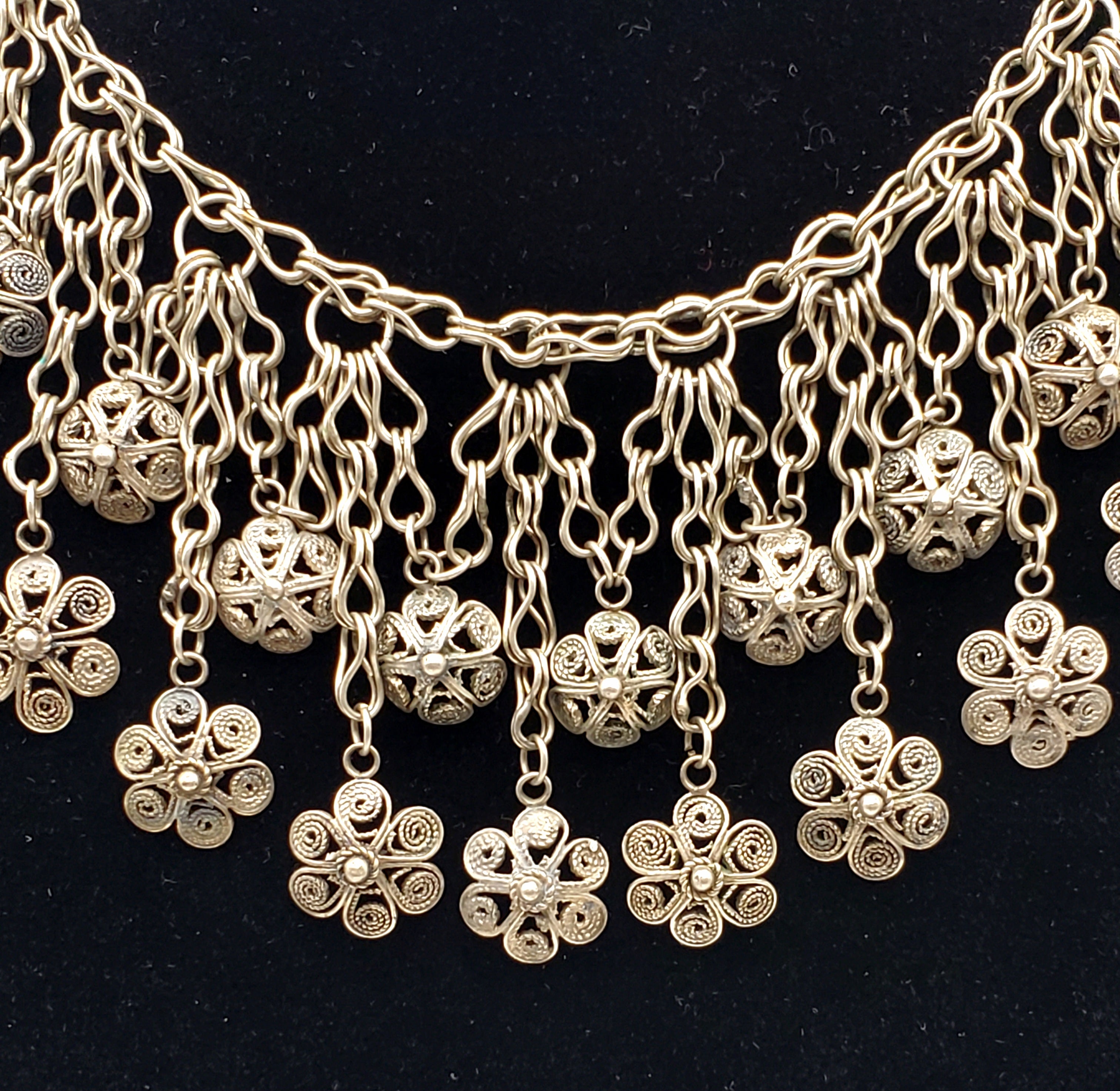 Vintage Handmade Filigree Flower Dangles Necklace - 17.5"