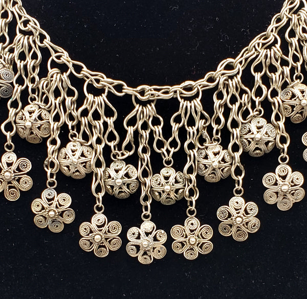 Vintage Handmade Filigree Flower Dangles Necklace - 17.5"