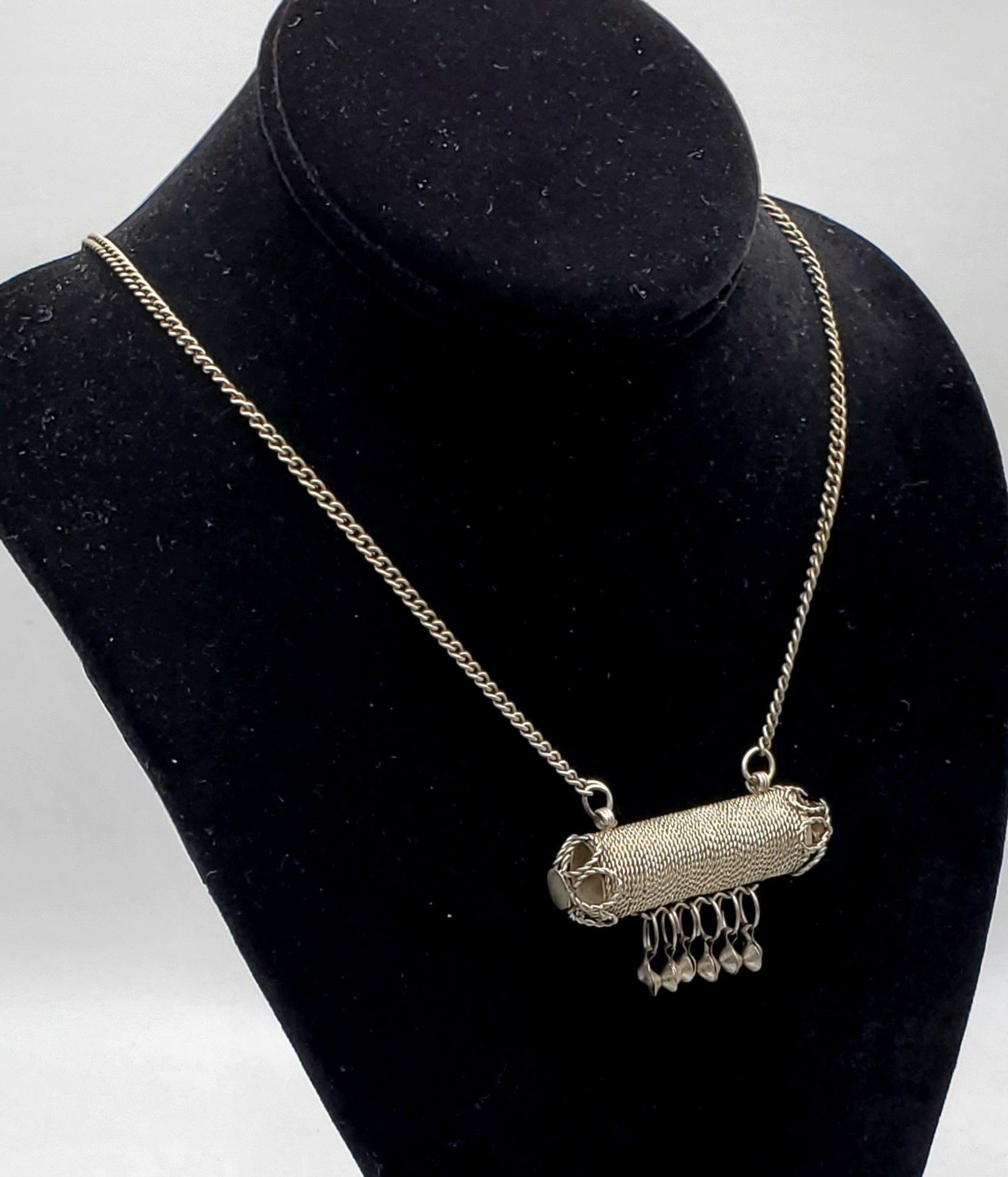 Vintage Handmade Filigree Cylinder Pendant Chain Necklace