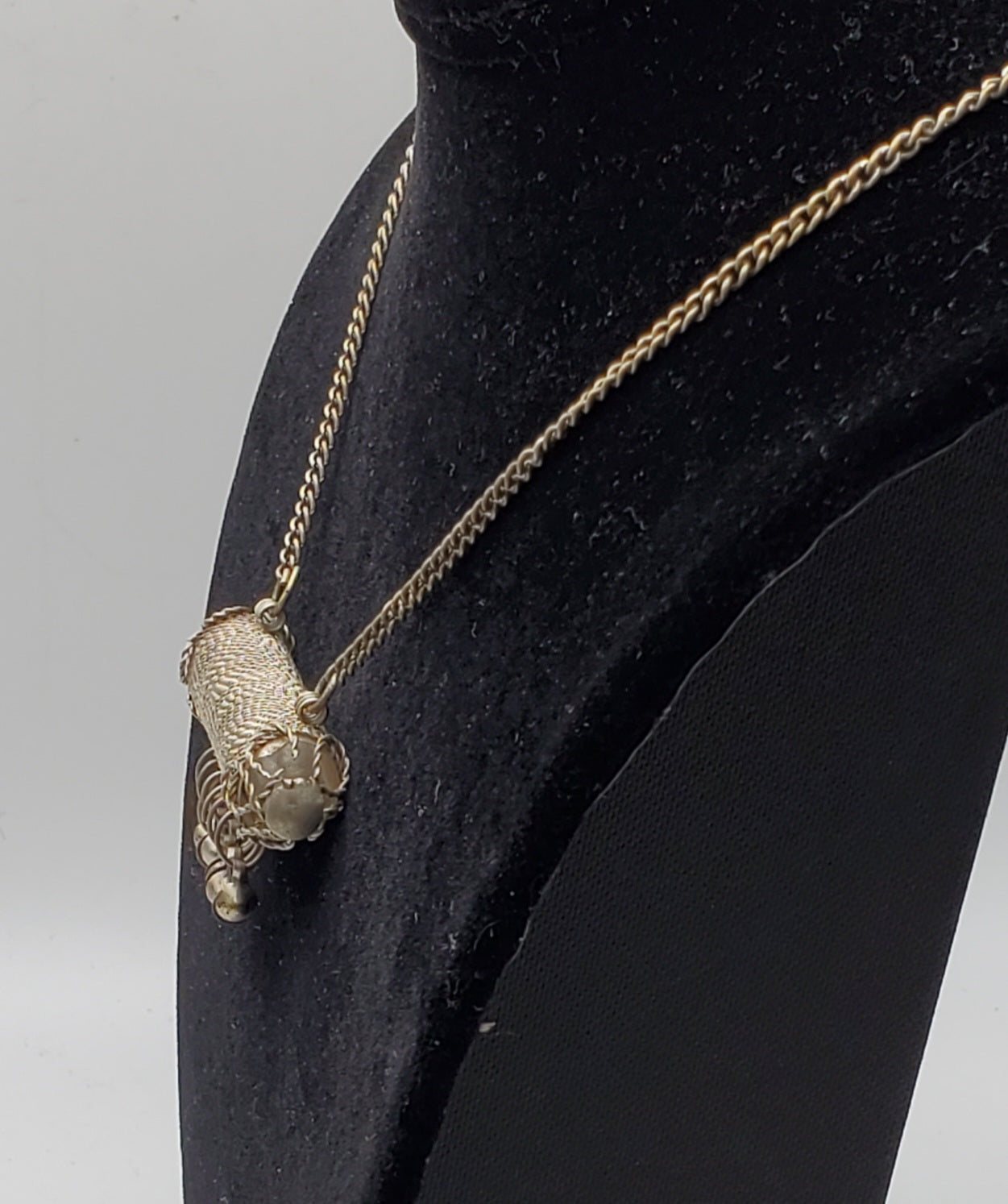 Vintage Handmade Filigree Cylinder Pendant Chain Necklace