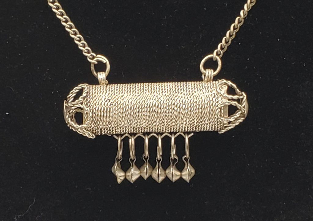Vintage Handmade Filigree Cylinder Pendant Chain Necklace