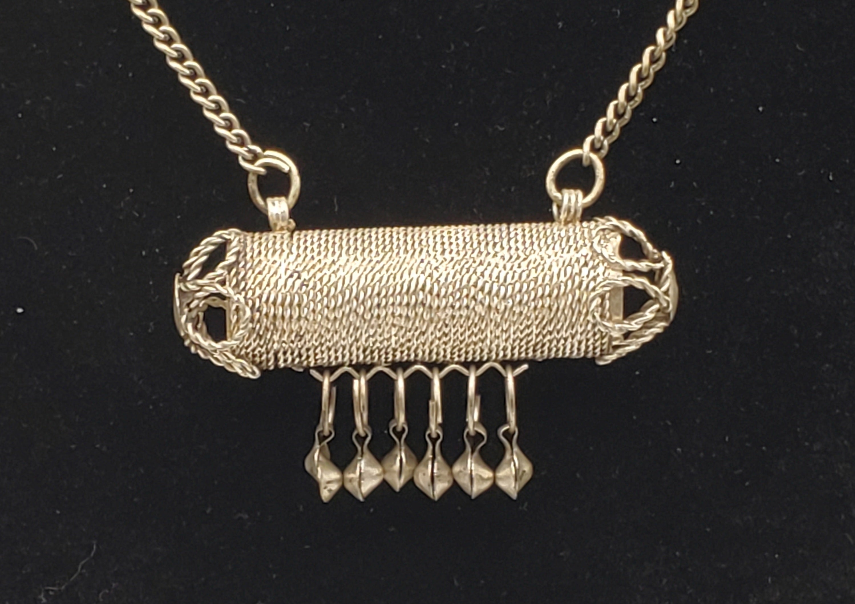 Vintage Handmade Filigree Cylinder Pendant Chain Necklace