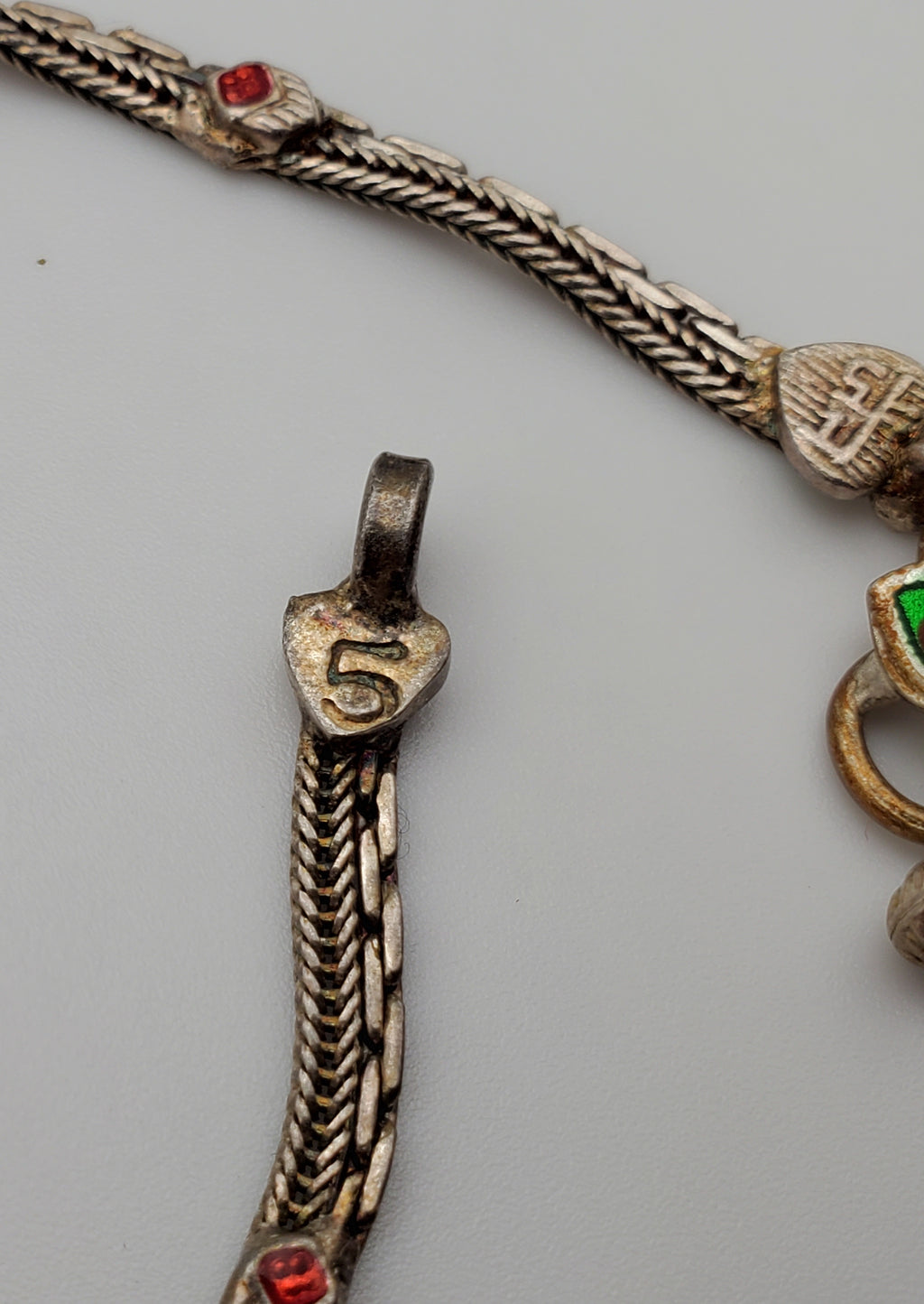 Vintage Dual Chain Colored Enamel Dangles Child's Necklace - 10.5"