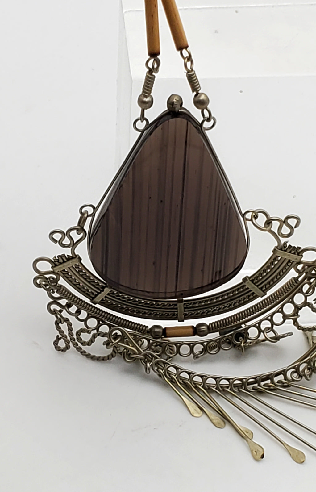 Vintage Handmade Filigree and Wire Wrap Glass Dangle Pendant Necklace - 20"