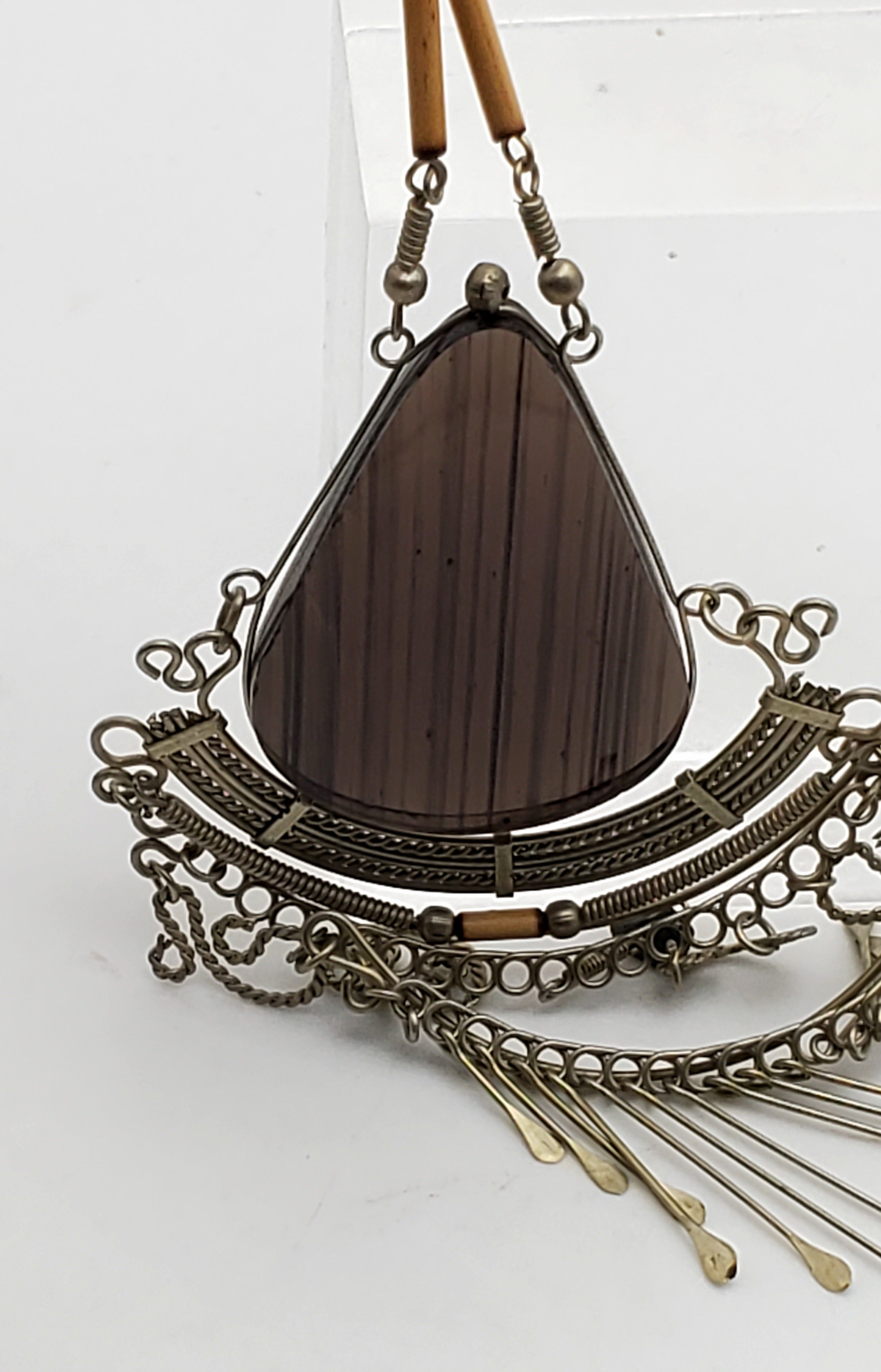 Vintage Handmade Filigree and Wire Wrap Glass Dangle Pendant Necklace - 20"