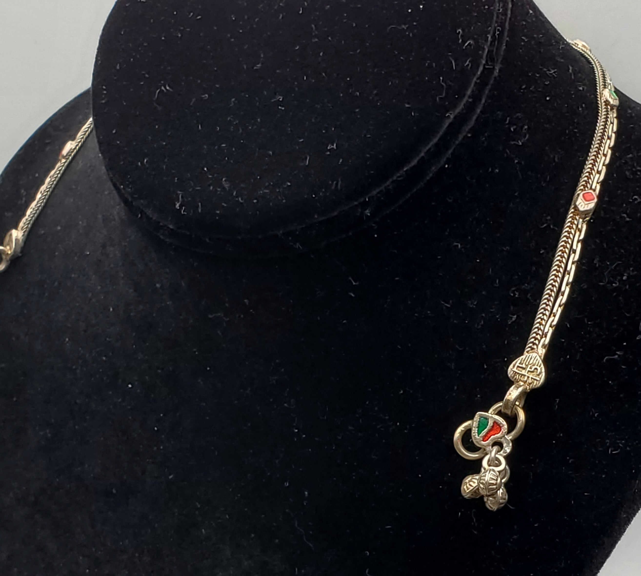 Vintage Dual Chain Colored Enamel Dangles Child's Necklace - 10.5"