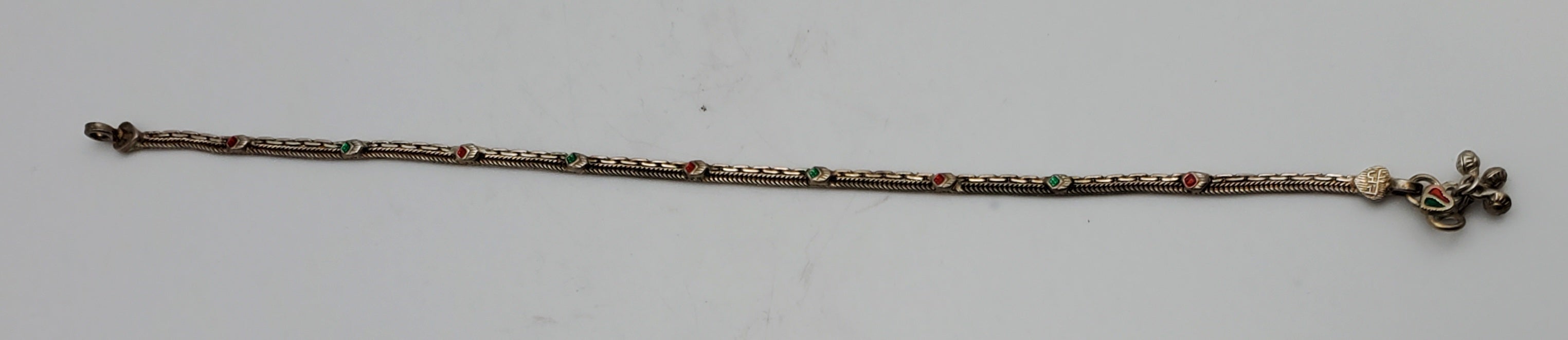Vintage Dual Chain Colored Enamel Dangles Child's Necklace - 10.5"
