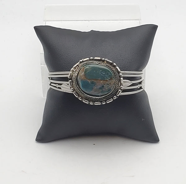 Vintage Silver Tone Metal Polished Jasper Bracelet