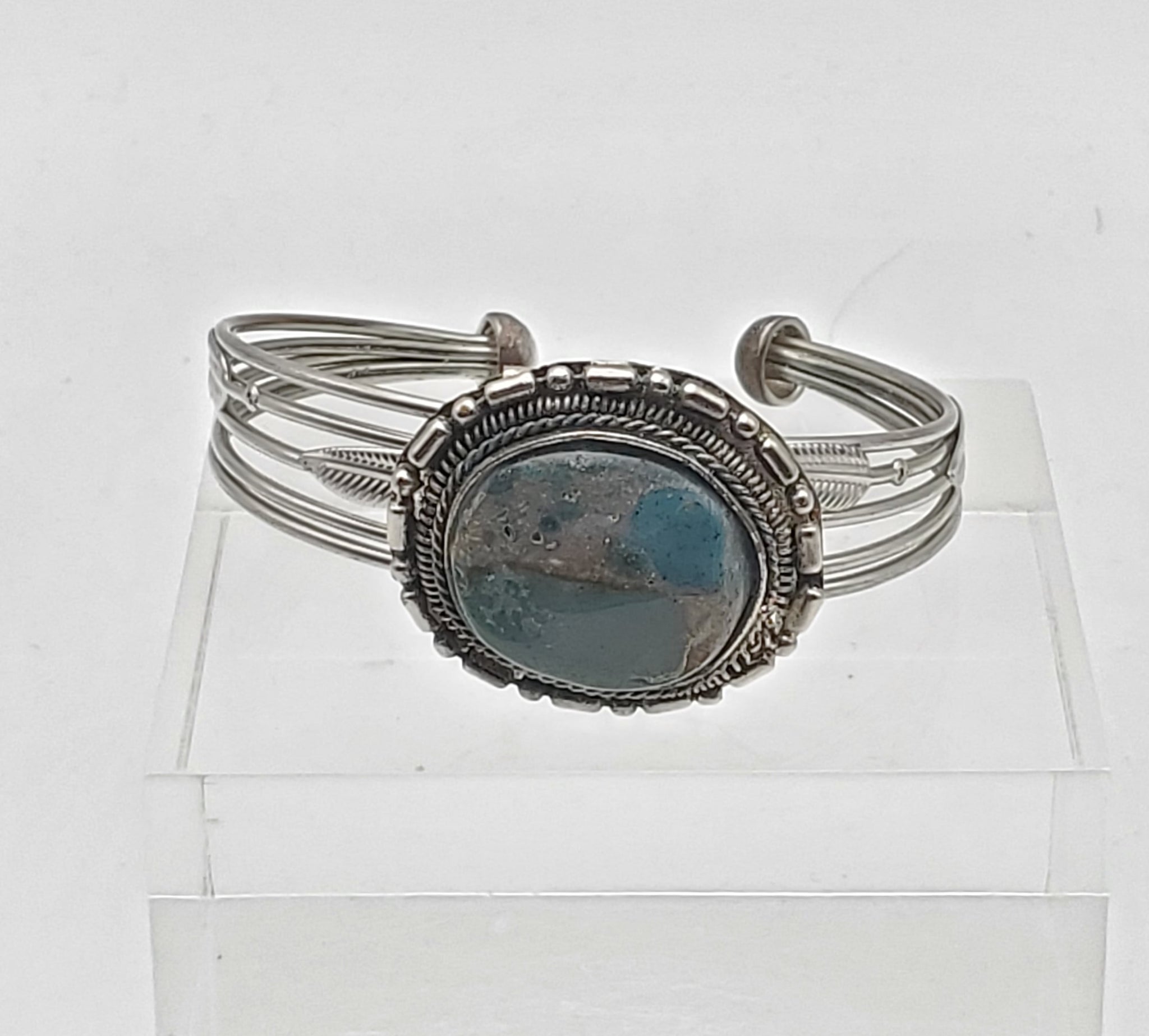 Vintage Silver Tone Metal Polished Jasper Bracelet