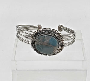 Vintage Silver Tone Metal Polished Jasper Bracelet