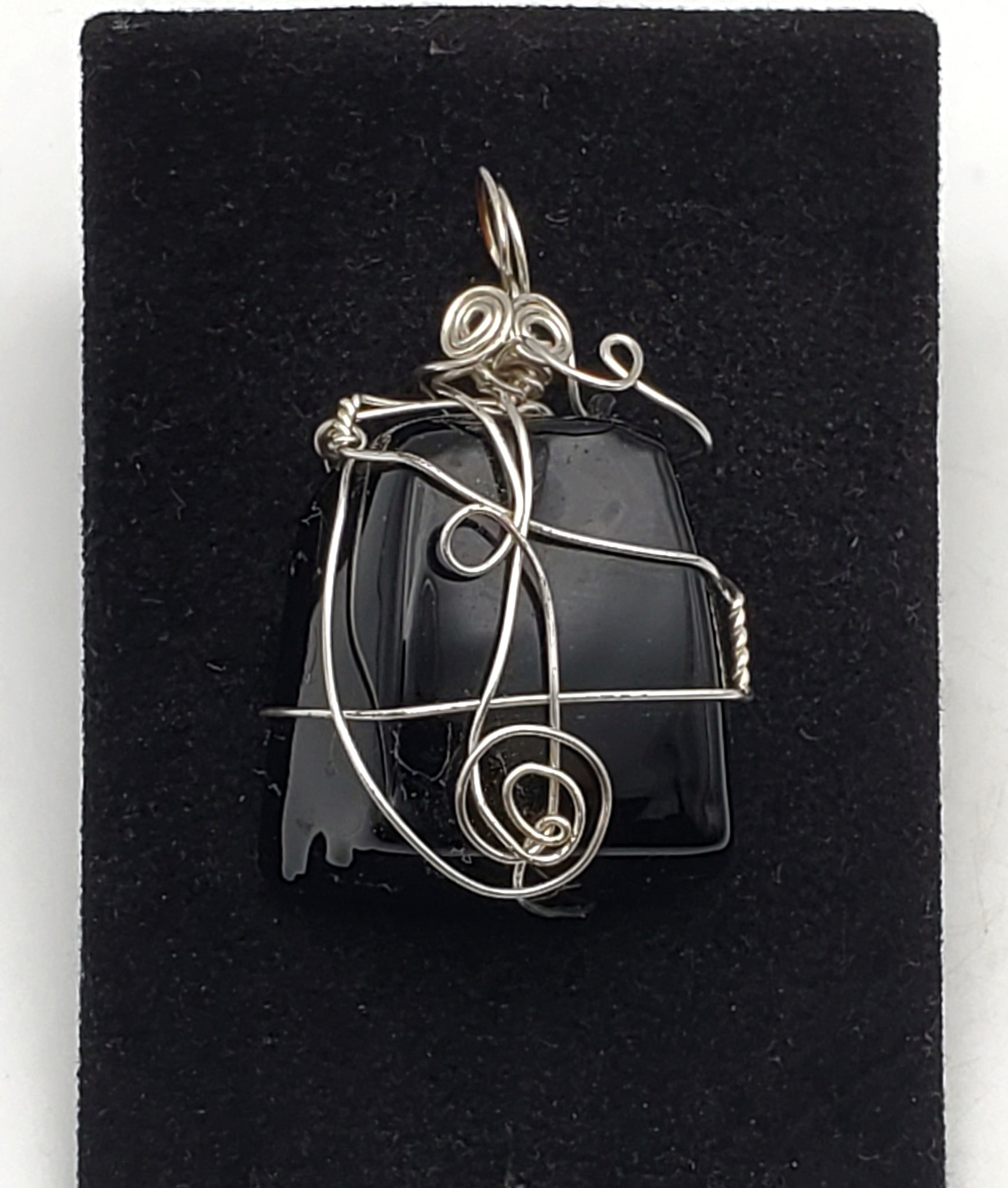 Extremely Dark Purple (Black) Glass Chunk Silver Wire Wrapped Pendant