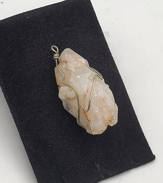 Vintage Handmade Wire Wrapped Candle Quartz Crystal Point Pendant