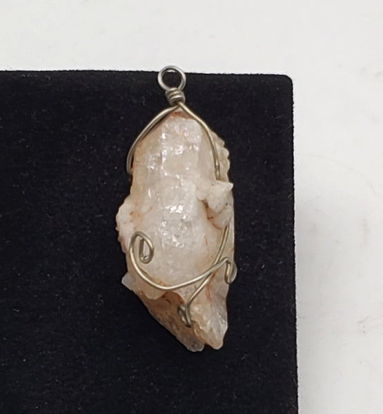 Vintage Handmade Wire Wrapped Candle Quartz Crystal Point Pendant