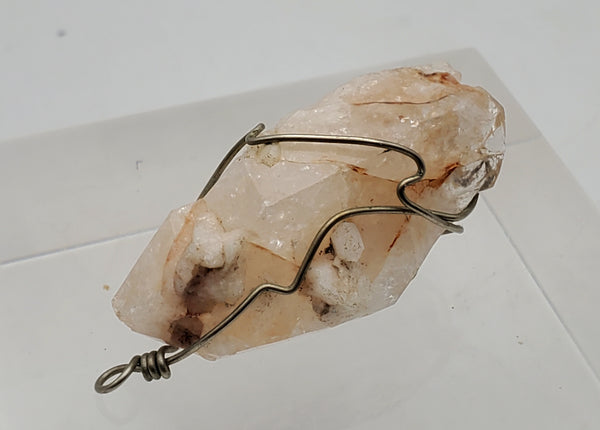 Vintage Handmade Wire Wrapped Candle Quartz Crystal Point Pendant