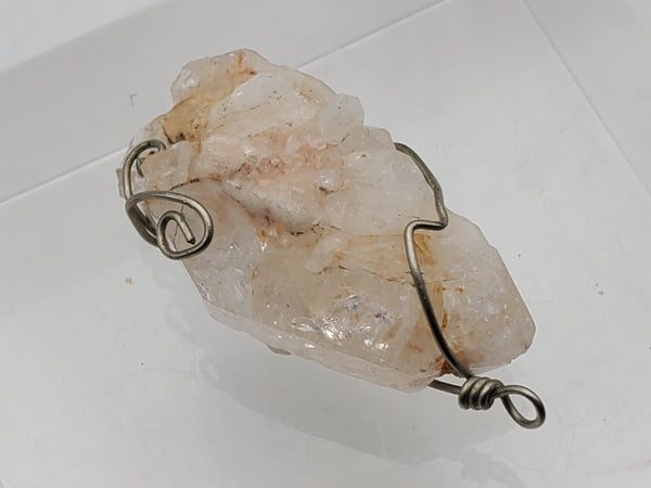 Vintage Handmade Wire Wrapped Candle Quartz Crystal Point Pendant