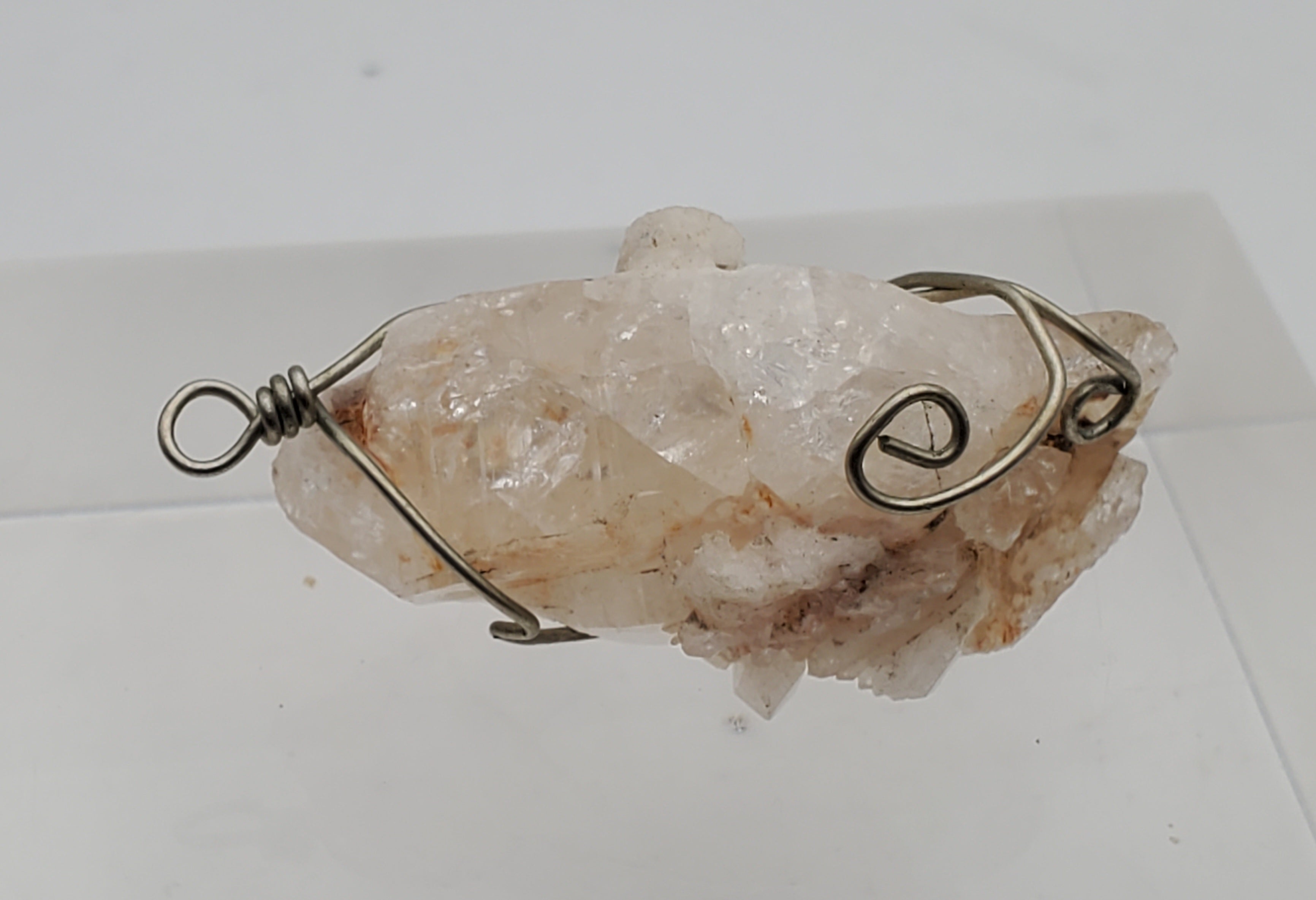 Vintage Handmade Wire Wrapped Candle Quartz Crystal Point Pendant