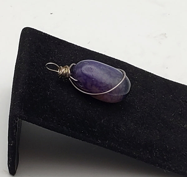 Dyed Agate Tumbled Stone Wire Wrapped Pendant