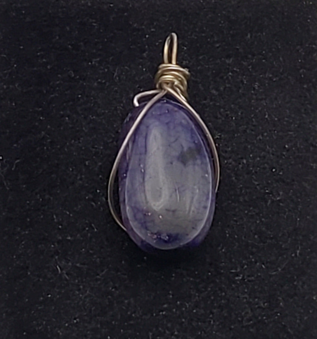 Dyed Agate Tumbled Stone Wire Wrapped Pendant