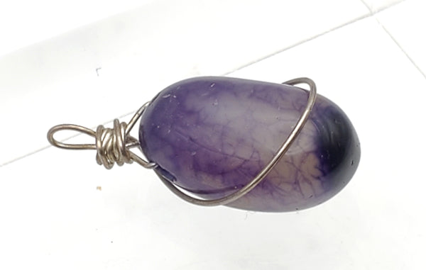 Dyed Agate Tumbled Stone Wire Wrapped Pendant