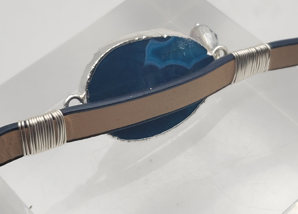 Vintage Dyed Agate Slide Dark Blue Faux Leather Belt