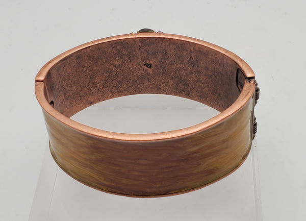 Vintage Copper Hinged Wide Cuff Enameled Bracelet