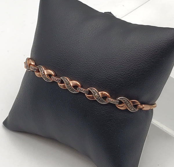 Vintage Brass Copper Tone Diamond Studded Lariat Bracelet