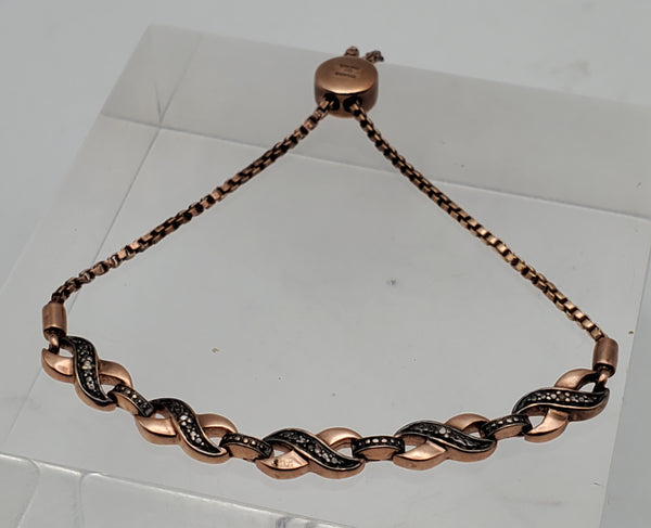 Vintage Brass Copper Tone Diamond Studded Lariat Bracelet