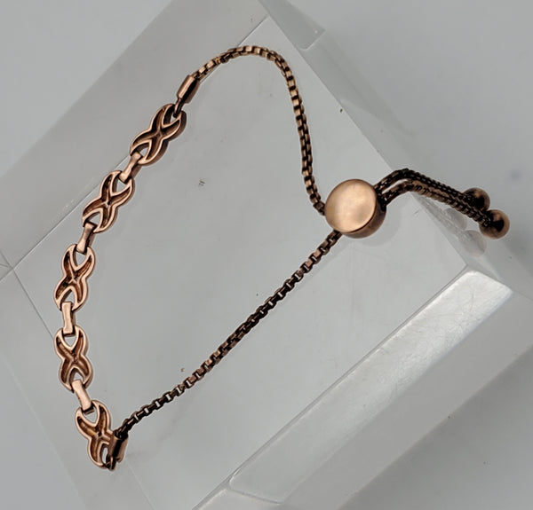 Vintage Brass Copper Tone Diamond Studded Lariat Bracelet