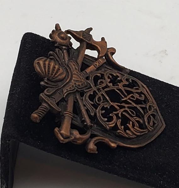 Vintage Copper Heraldic Medieval Weaponry Brooch