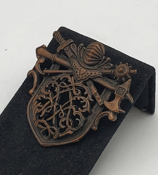 Vintage Copper Heraldic Medieval Weaponry Brooch