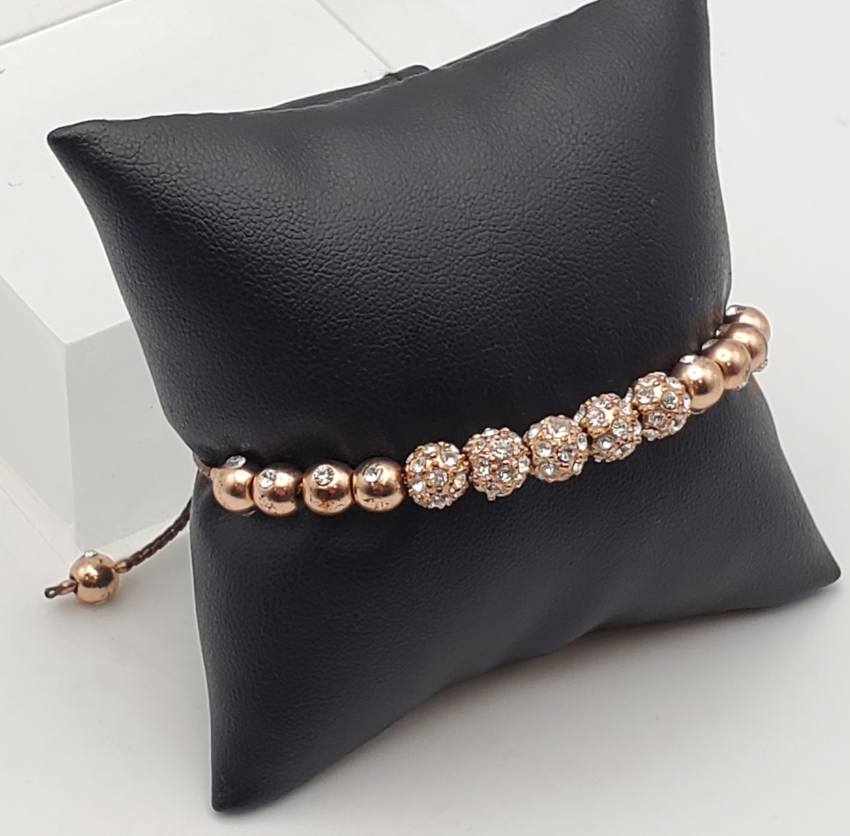 Vintage Brass Copper Tone Rhinestone Studded Lariat Bracelet