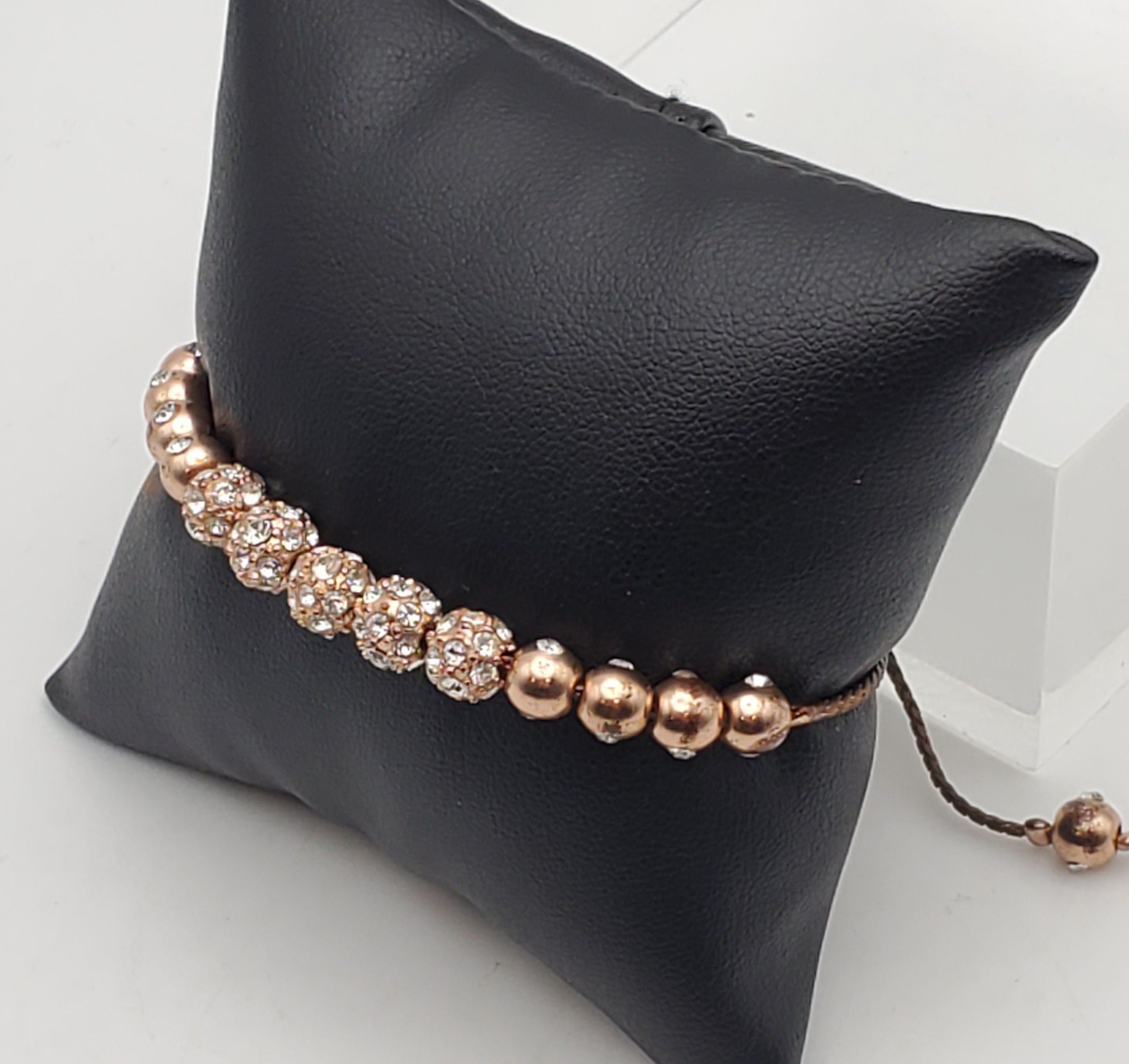 Vintage Brass Copper Tone Rhinestone Studded Lariat Bracelet
