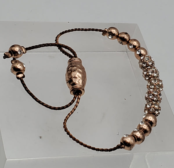Vintage Brass Copper Tone Rhinestone Studded Lariat Bracelet