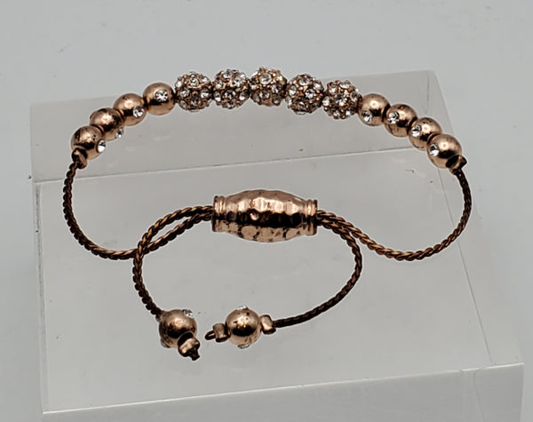 Vintage Brass Copper Tone Rhinestone Studded Lariat Bracelet