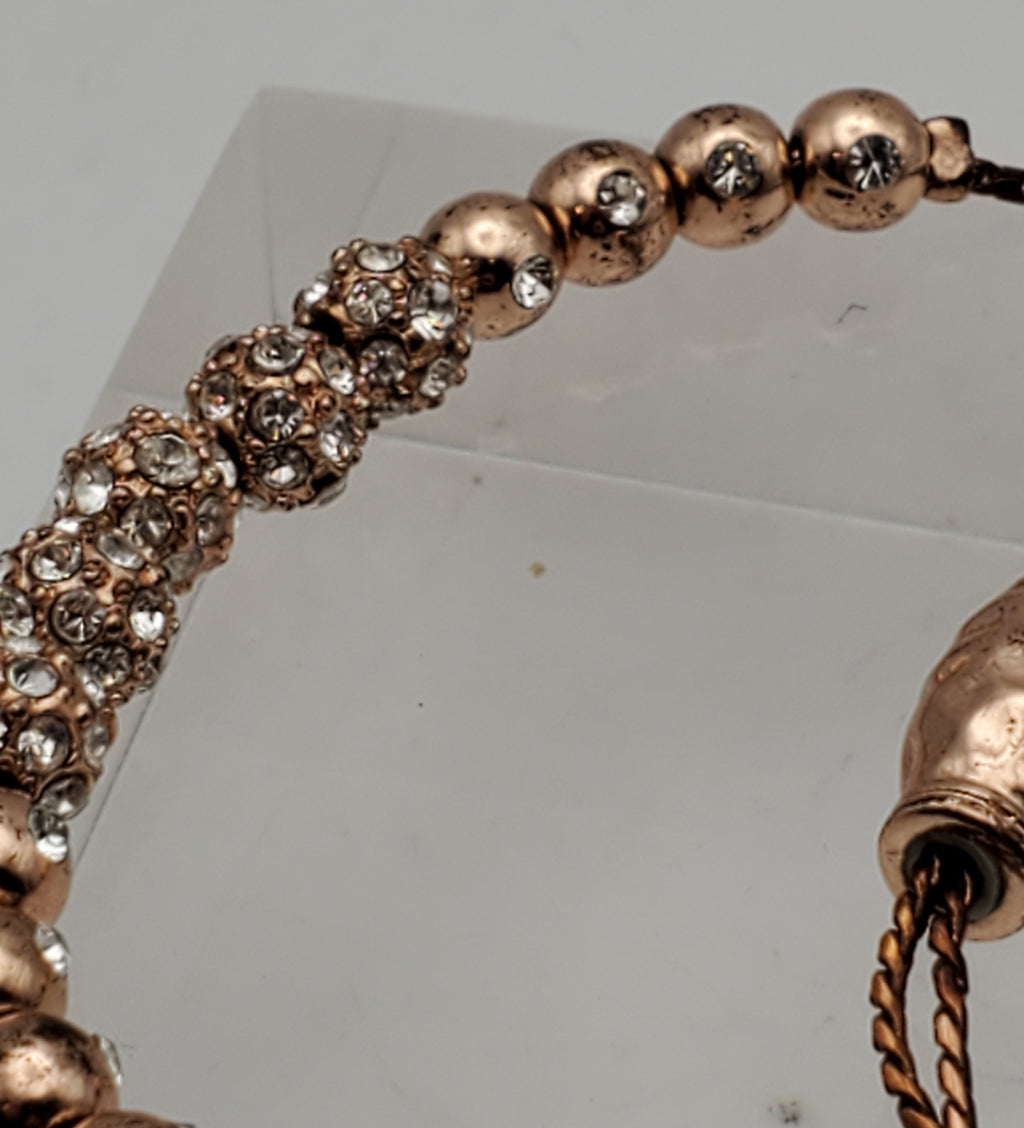 Vintage Brass Copper Tone Rhinestone Studded Lariat Bracelet
