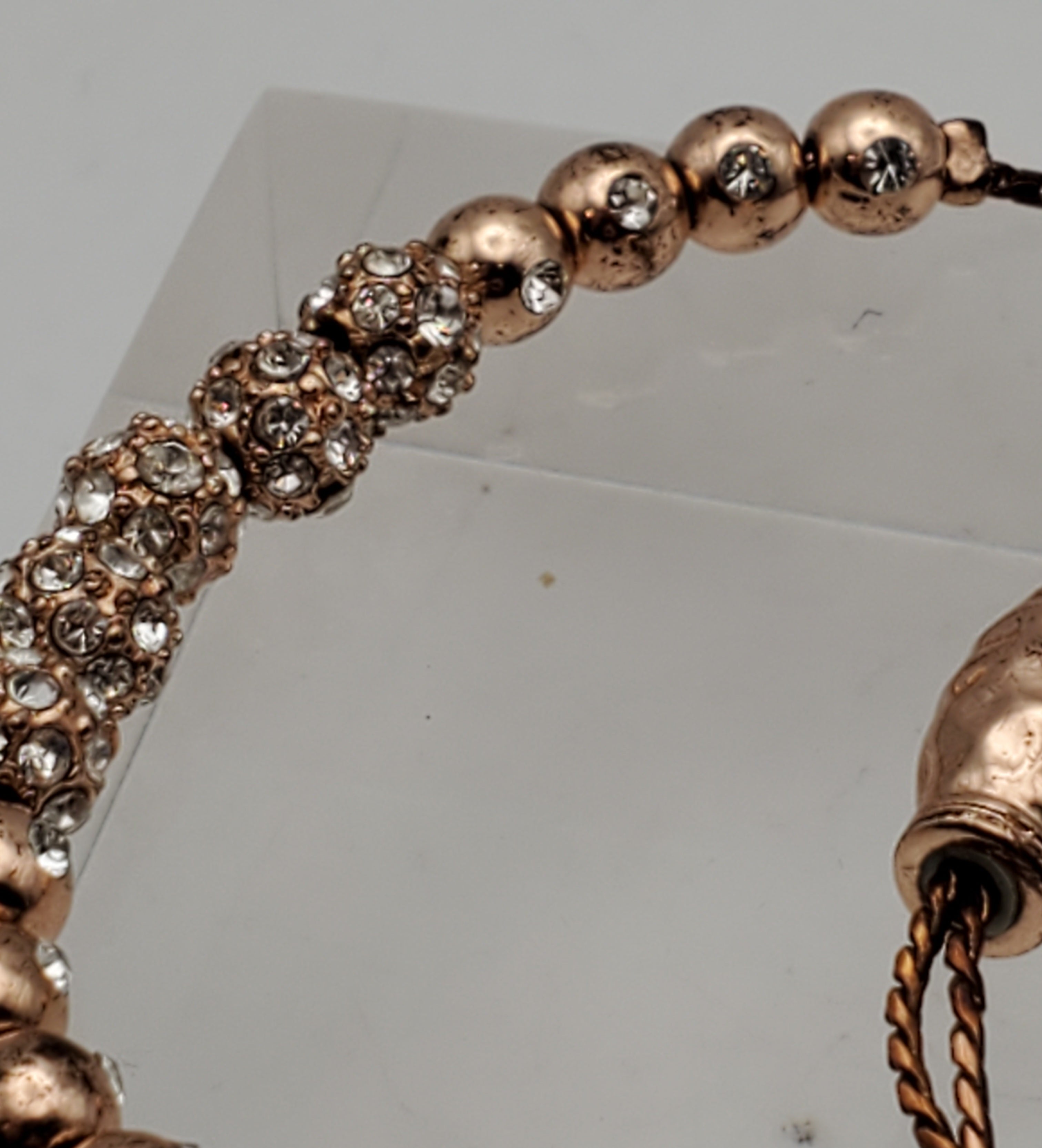 Vintage Brass Copper Tone Rhinestone Studded Lariat Bracelet