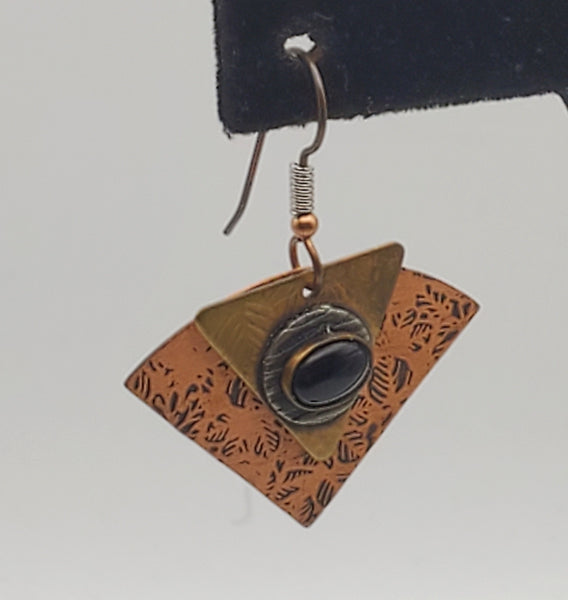 UNMATCHED Copper and Brass Black Onyx Dangle Earring