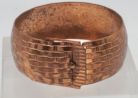 Vintage Copper Basket Weave Belt Buckle Cuff Bracelet