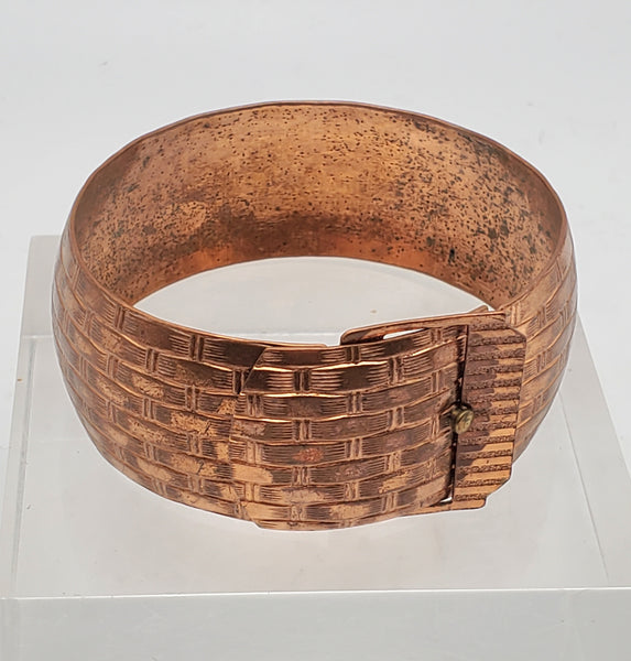 Vintage Copper Basket Weave Belt Buckle Cuff Bracelet