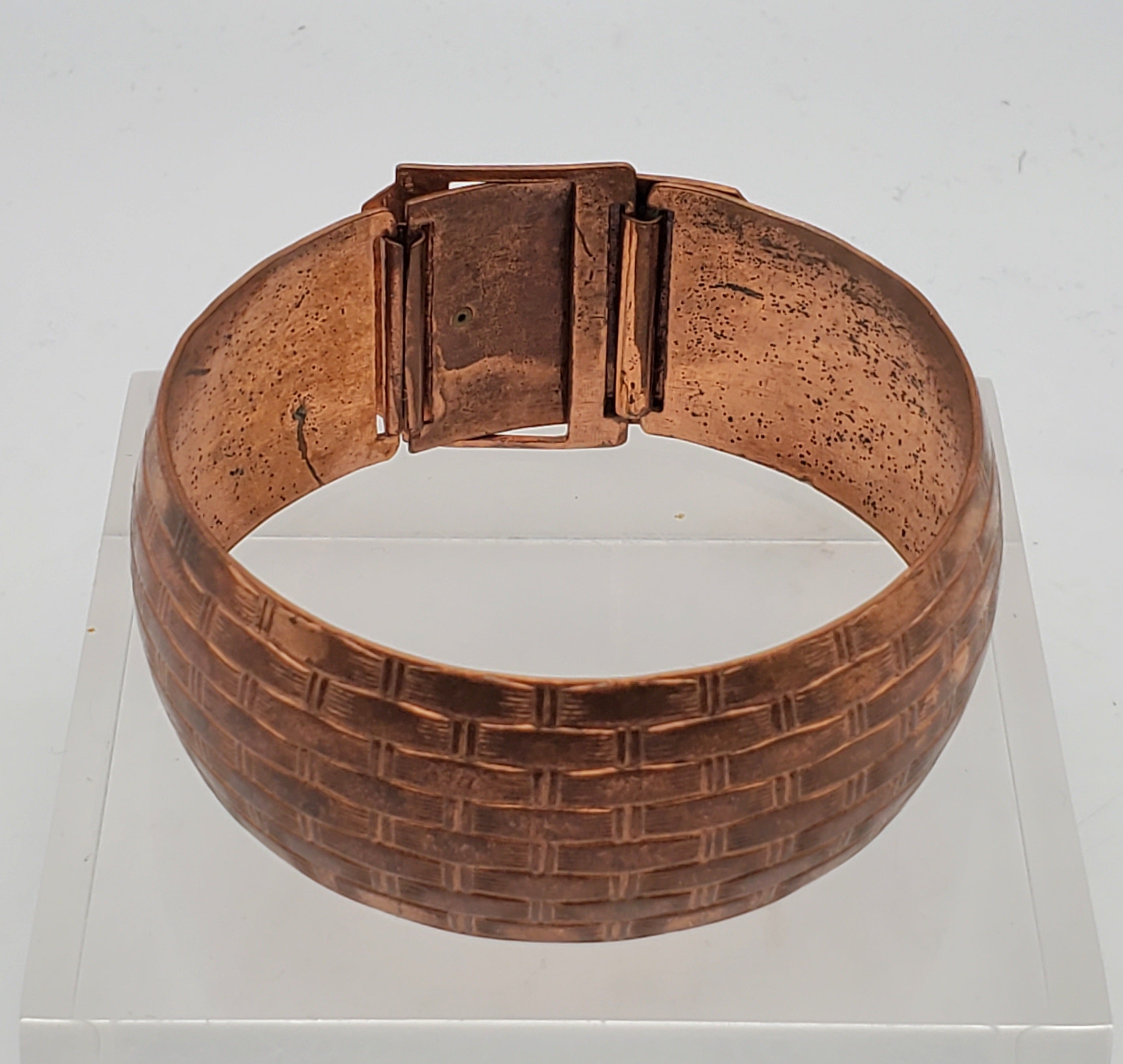 Vintage Copper Basket Weave Belt Buckle Cuff Bracelet