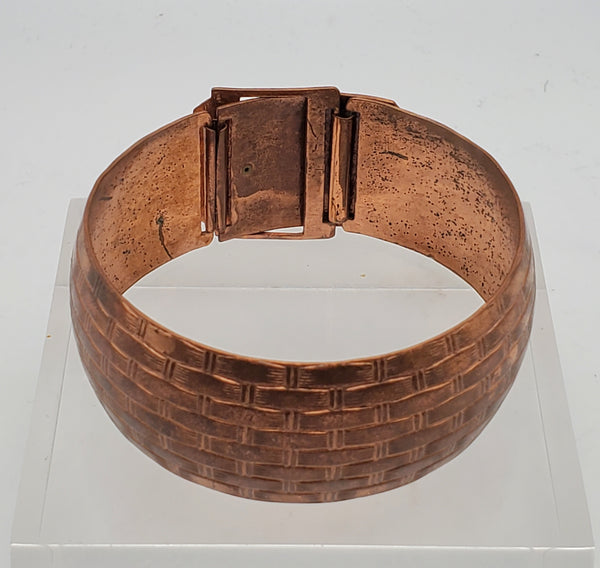 Vintage Copper Basket Weave Belt Buckle Cuff Bracelet