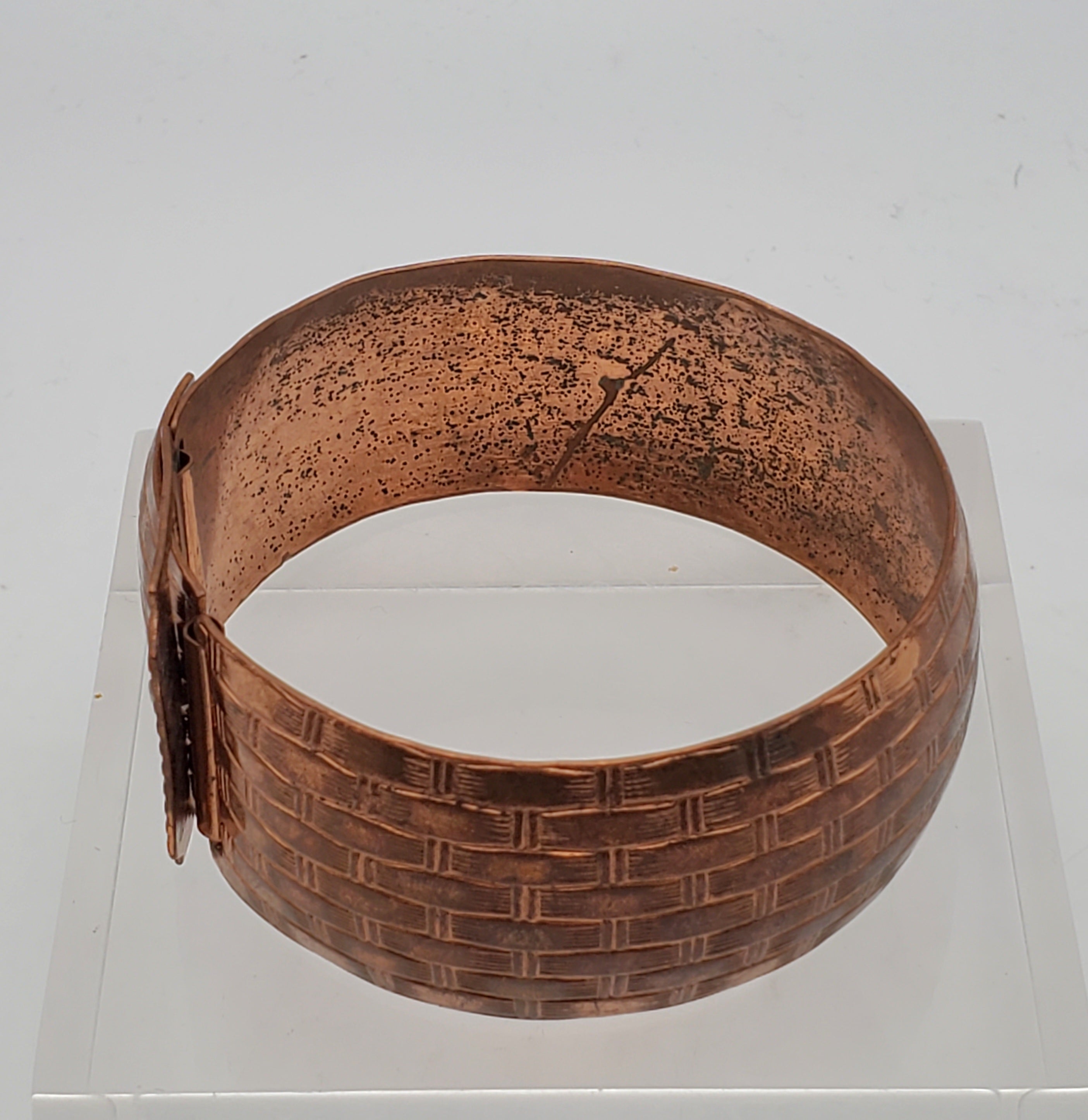 Vintage Copper Basket Weave Belt Buckle Cuff Bracelet