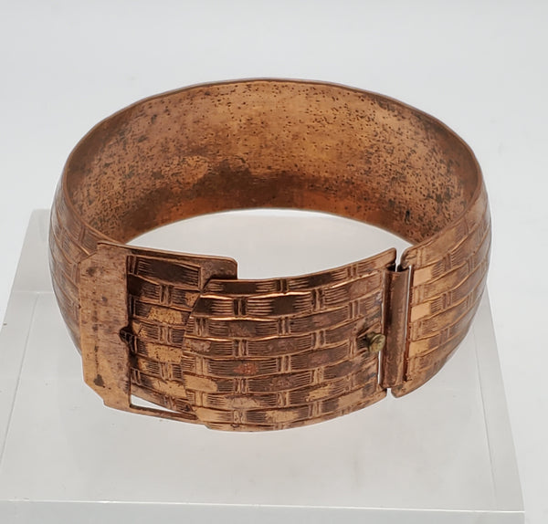 Vintage Copper Basket Weave Belt Buckle Cuff Bracelet