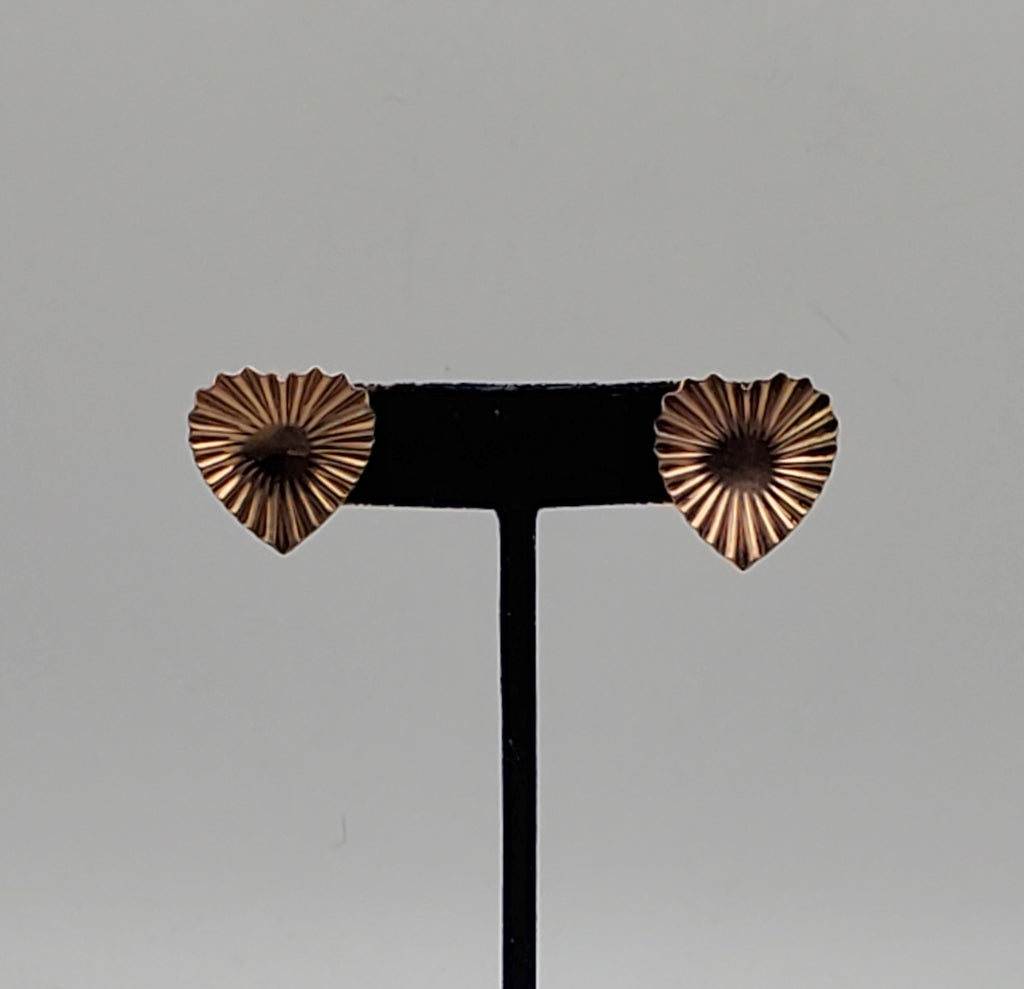 Vintage Handmade Copper Crepe Heart Screw Back Earrings