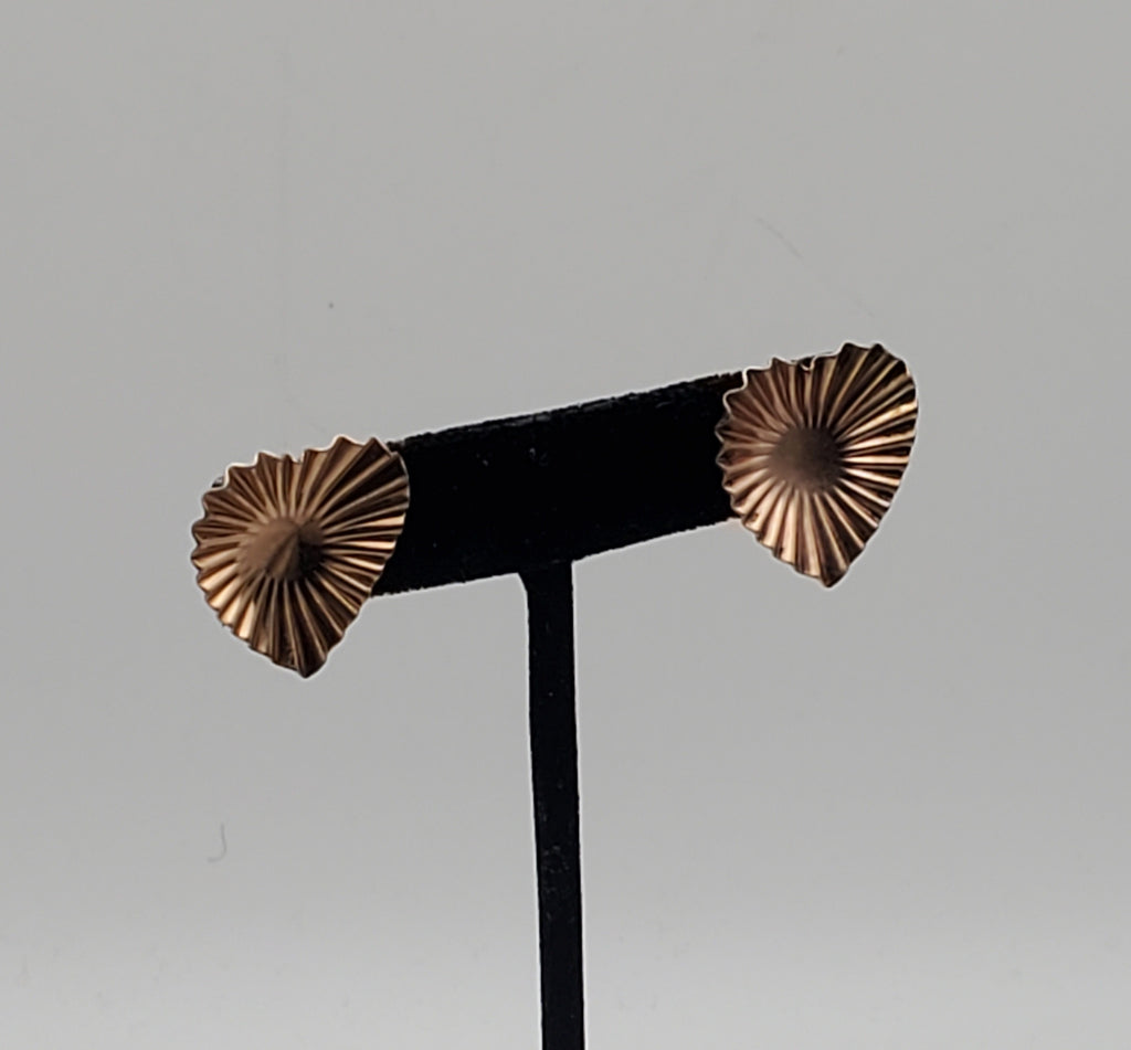 Vintage Handmade Copper Crepe Heart Screw Back Earrings