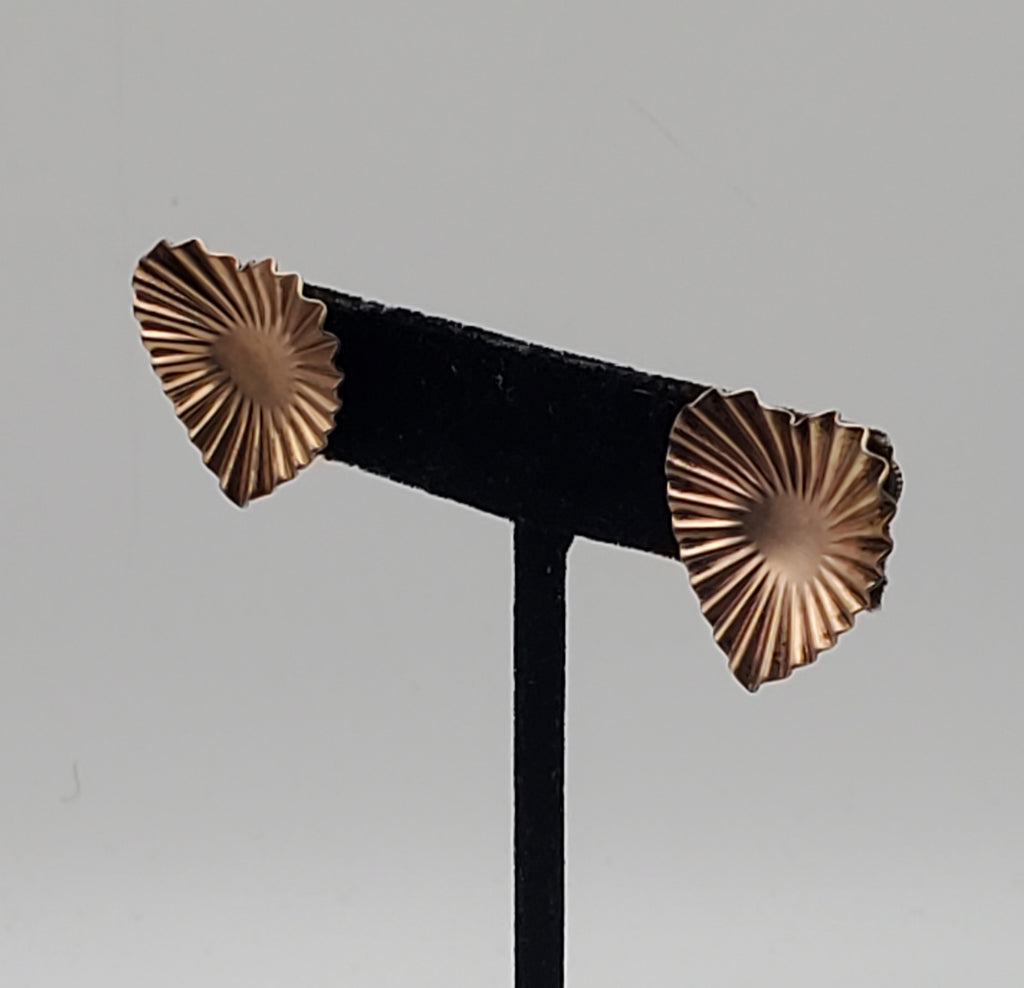 Vintage Handmade Copper Crepe Heart Screw Back Earrings