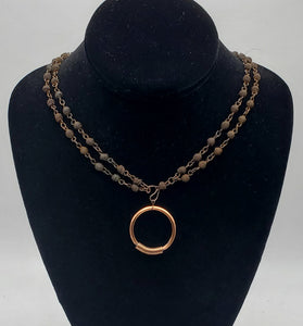 Vintage Copper Double Strand Chain with Copper Pendant Necklace - 20"