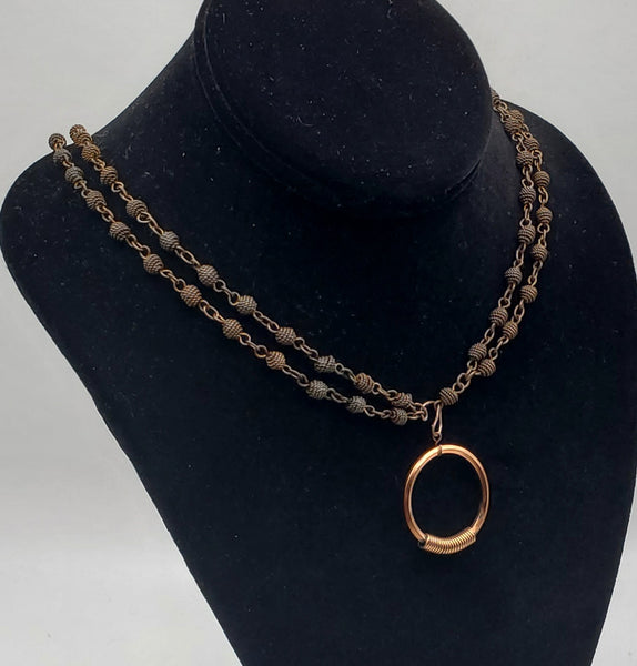 Vintage Copper Double Strand Chain with Copper Pendant Necklace - 20"