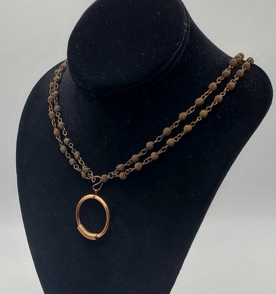 Vintage Copper Double Strand Chain with Copper Pendant Necklace - 20"